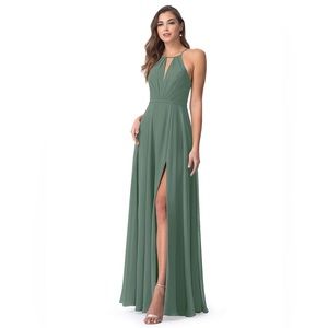 Azazie EVALLEEN A-Line Pleated Chiffon Floor-Length Dress Eucalyptus Size A 12
